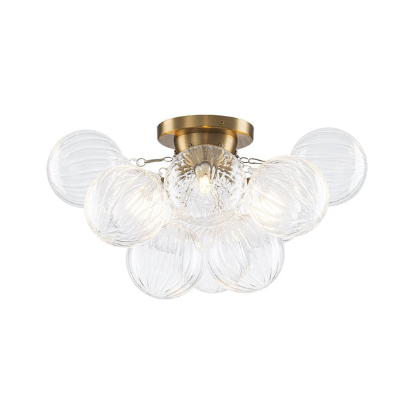 Chandelierias-3-Light Clear Ribbed Glass Bubble Cluster Semi-flush Mount-Semi Flush-Brass-