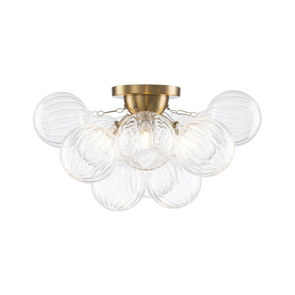 Chandelierias-3-Light Clear Ribbed Glass Bubble Cluster Semi-flush Mount-Semi Flush-Brass-