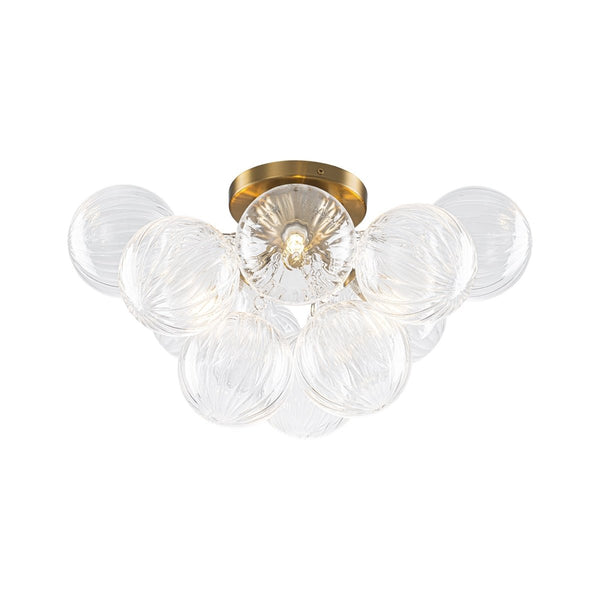Chandelierias-3-Light Clear Ribbed Glass Bubble Cluster Semi-flush Mount-Semi Flush-Brass-