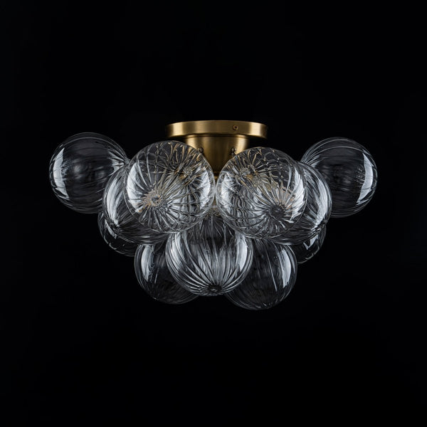 Chandelierias-3-Light Clear Ribbed Glass Bubble Cluster Semi-flush Mount-Semi Flush-Brass-