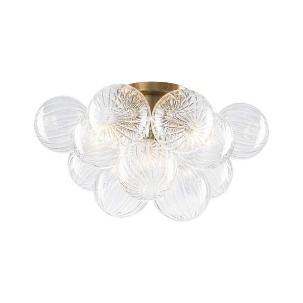 Chandelierias-3-Light Clear Ribbed Glass Bubble Cluster Semi-flush Mount-Semi Flush-Brass-