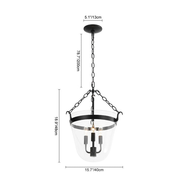 Chandelierias - 3 - Light Country Clear Urn Glass Lantern Pendant - Pendants - Black - 