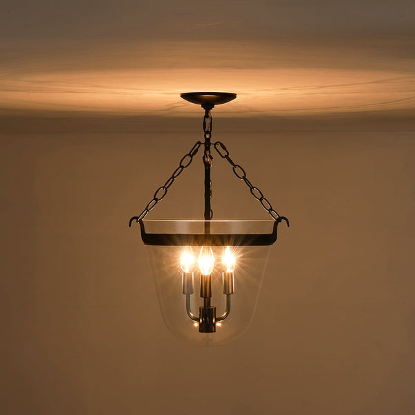 Chandelierias - 3 - Light Country Clear Urn Glass Lantern Pendant - Pendants - Black - 