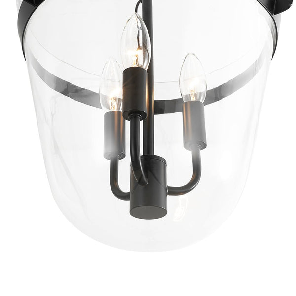 Chandelierias - 3 - Light Country Clear Urn Glass Lantern Pendant - Pendants - Black - 