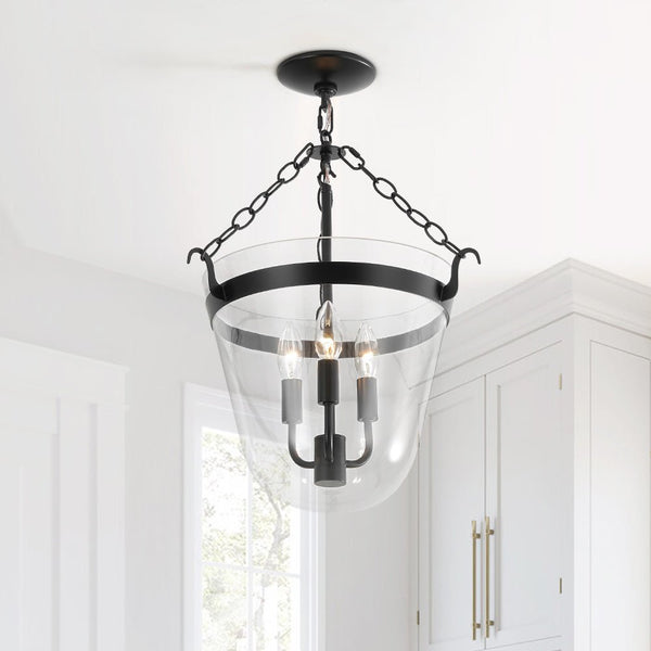 Chandelierias - 3 - Light Country Clear Urn Glass Lantern Pendant - Pendants - Black - 