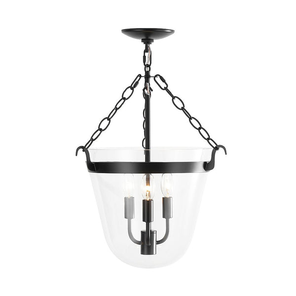 Chandelierias - 3 - Light Country Clear Urn Glass Lantern Pendant - Pendants - Black - 