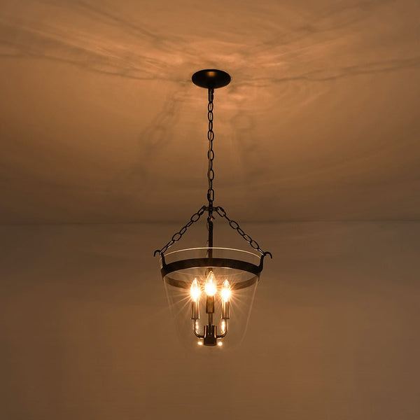 Chandelierias - 3 - Light Country Clear Urn Glass Lantern Pendant - Pendants - Black - 