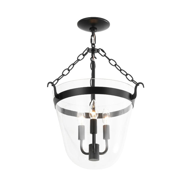 Chandelierias - 3 - Light Country Clear Urn Glass Lantern Pendant - Pendants - Black - 