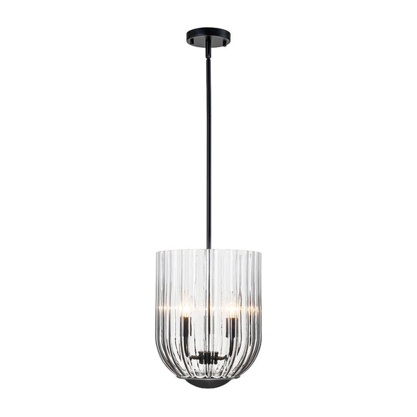 Chandelierias - 3 - Light Half Elongated Oval Gradient Fluted Glass Pendant - Pendant - Black - 