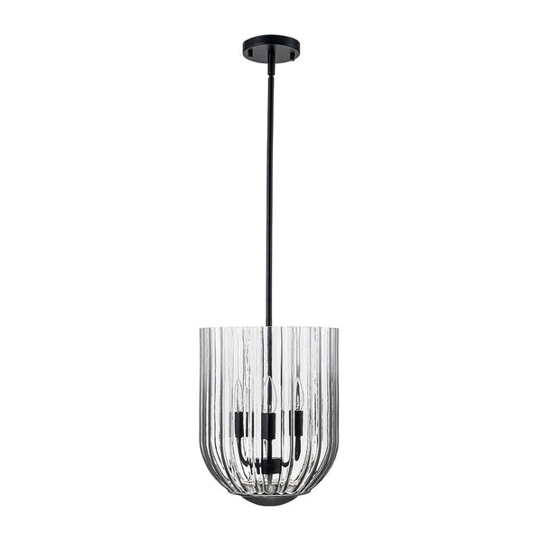 Chandelierias - 3 - Light Half Elongated Oval Gradient Fluted Glass Pendant - Pendant - Black - 