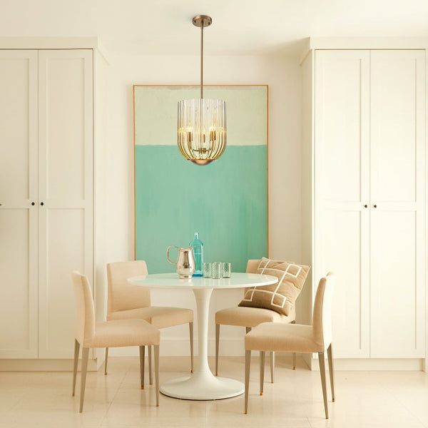 Chandelierias - 3 - Light Half Elongated Oval Gradient Fluted Glass Pendant - Pendant - Brass - 