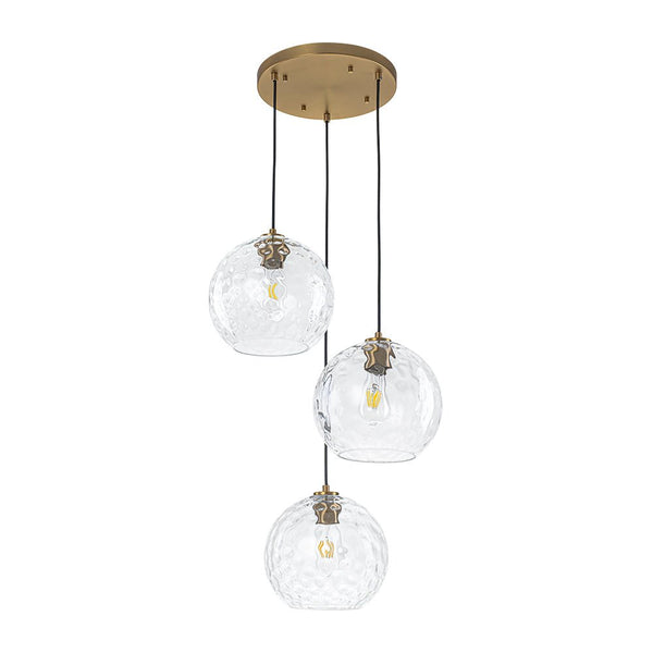 Chandelierias - 3 - Light Hand - hammered Glass Orbs Cluster Pendant - Chandeliers - Brass - 