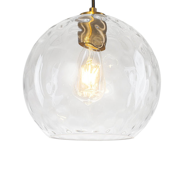 Chandelierias - 3 - Light Hand - hammered Glass Orbs Cluster Pendant - Chandeliers - Brass - 