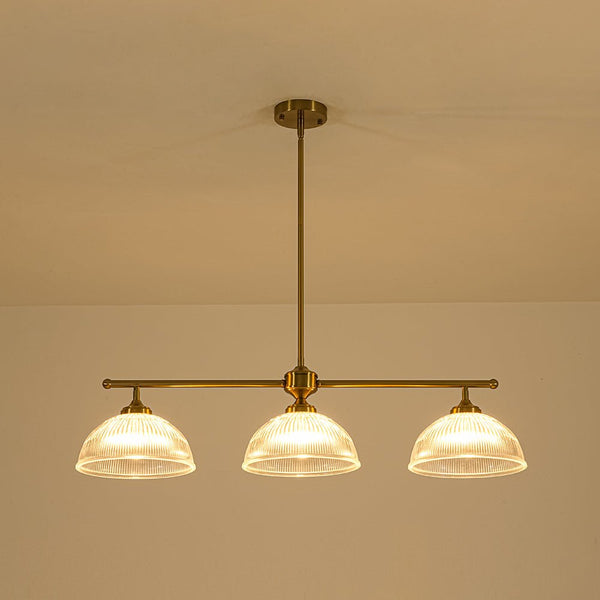 Chandelierias - 3 - Light Linear Dome Ribbed Glass Kitchen Island Pendant - Pendants - Brass - 