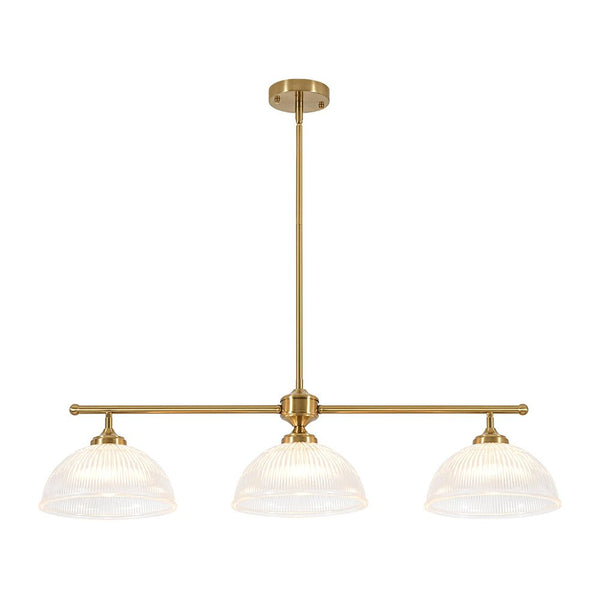 Chandelierias - 3 - Light Linear Dome Ribbed Glass Kitchen Island Pendant - Pendants - Brass - 