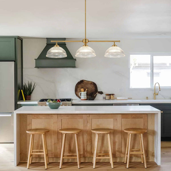 Chandelierias - 3 - Light Linear Dome Ribbed Glass Kitchen Island Pendant - Pendants - Brass - 