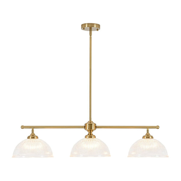 Chandelierias - 3 - Light Linear Dome Ribbed Glass Kitchen Island Pendant - Pendants - Brass - 