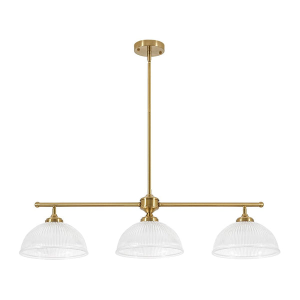 Chandelierias - 3 - Light Linear Dome Ribbed Glass Kitchen Island Pendant - Pendants - Brass - 