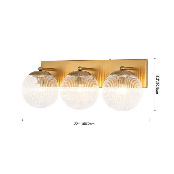Chandelierias - 3 - Light Linear Ribbed Glass Bathroom Vanity Light - Wall Light - Brass - 