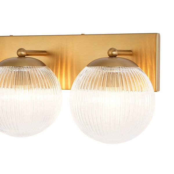 Chandelierias - 3 - Light Linear Ribbed Glass Bathroom Vanity Light - Wall Light - Brass - 