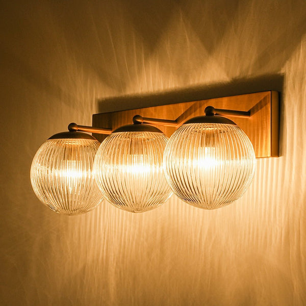 Chandelierias - 3 - Light Linear Ribbed Glass Bathroom Vanity Light - Wall Light - Brass - 