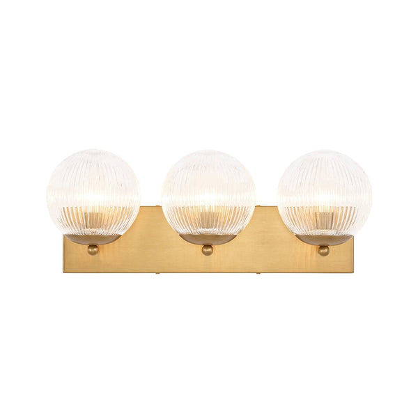 Chandelierias - 3 - Light Linear Ribbed Glass Bathroom Vanity Light - Wall Light - Brass - 
