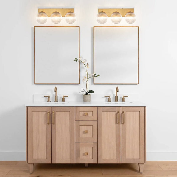 Chandelierias - 3 - Light Linear Ribbed Glass Bathroom Vanity Light - Wall Light - Brass - 