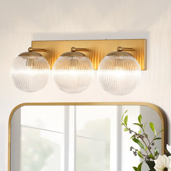 Chandelierias - 3 - Light Linear Ribbed Glass Bathroom Vanity Light - Wall Light - Brass - 