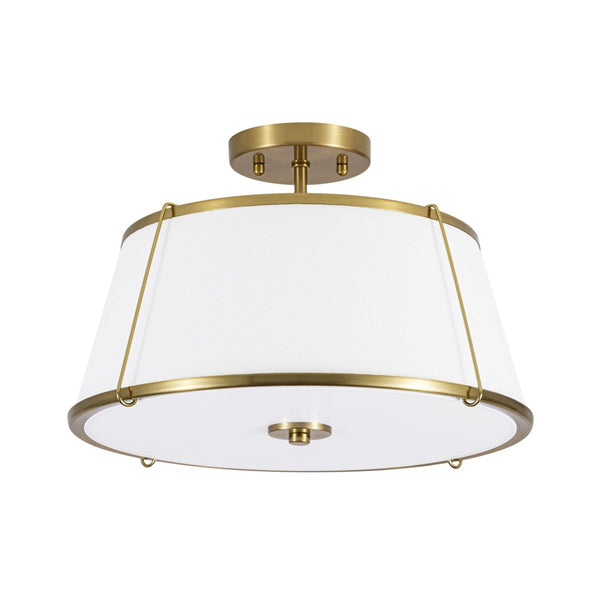 Chandelierias-3-Light Linen Fabric Tapered Drum Framed Semi-flush Mount-Semi Flush-Brass-