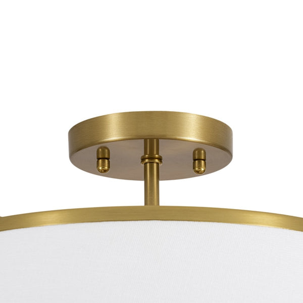 Chandelierias-3-Light Linen Fabric Tapered Drum Framed Semi-flush Mount-Semi Flush-Brass-