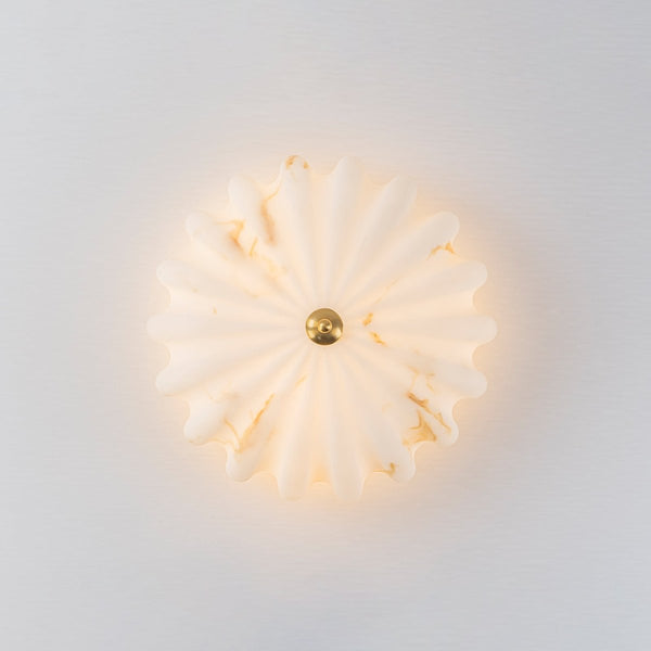 Chandelierias-3-Light Marble Veined Glass Floral Scalloped Semi-flush Mount-Semi Flush-Brass-