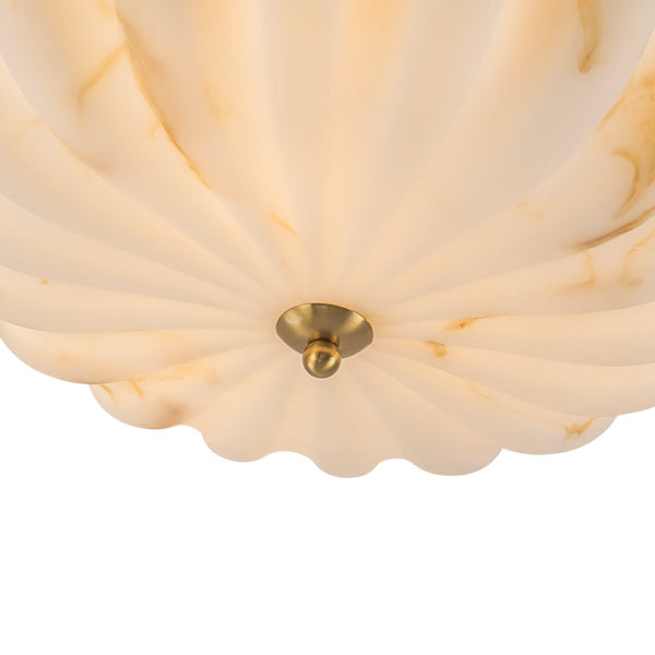 Chandelierias-3-Light Marble Veined Glass Floral Scalloped Semi-flush Mount-Semi Flush-Brass-