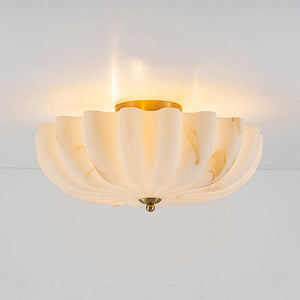 Chandelierias-3-Light Marble Veined Glass Floral Scalloped Semi-flush Mount-Semi Flush-Brass (Back-order)-
