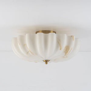 Chandelierias-3-Light Marble Veined Glass Floral Scalloped Semi-flush Mount-Semi Flush-Brass (Back-order)-