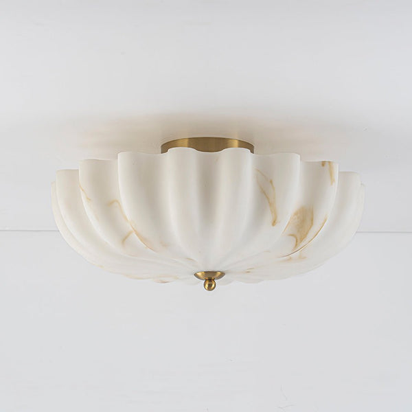 Chandelierias-3-Light Marble Veined Glass Floral Scalloped Semi-flush Mount-Semi Flush-Brass (Back-order)-