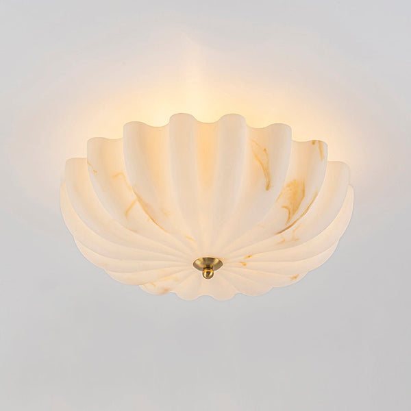 Chandelierias-3-Light Marble Veined Glass Floral Scalloped Semi-flush Mount-Semi Flush-Brass (Back-order)-