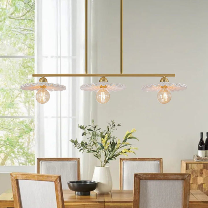 Chandelierias-3-Light Modern Ruffled Shade Linear Island Chandelier-Chandeliers-Aged Brass-