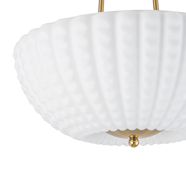 Chandelierias-3-Light Plaid Scalloped Shell Glass Semi-flush Mount-Semi Flush-Brass-