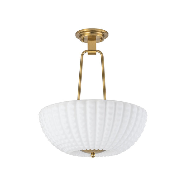 Chandelierias-3-Light Plaid Scalloped Shell Glass Semi-flush Mount-Semi Flush-Brass-