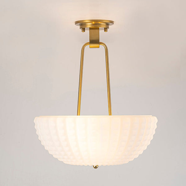 Chandelierias-3-Light Plaid Scalloped Shell Glass Semi-flush Mount-Semi Flush-Brass-