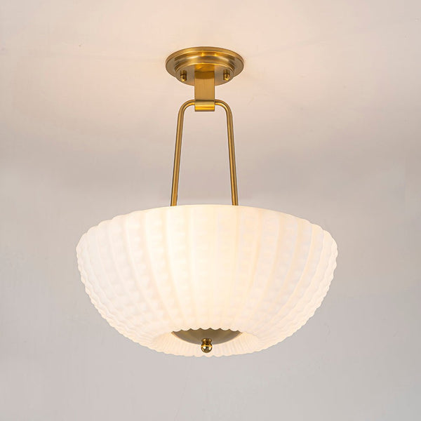 Chandelierias-3-Light Plaid Scalloped Shell Glass Semi-flush Mount-Semi Flush-Brass-