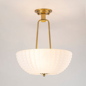 Chandelierias-3-Light Plaid Scalloped Shell Glass Semi-flush Mount-Semi Flush-Brass-