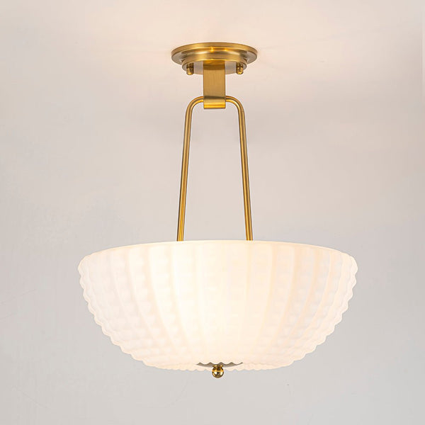 Chandelierias-3-Light Plaid Scalloped Shell Glass Semi-flush Mount-Semi Flush-Brass-