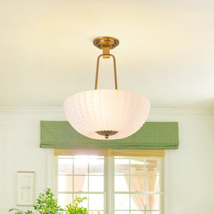 Chandelierias-3-Light Plaid Scalloped Shell Glass Semi-flush Mount-Semi Flush-Brass-