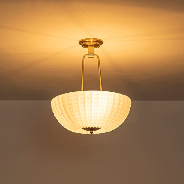Chandelierias-3-Light Plaid Scalloped Shell Glass Semi-flush Mount-Semi Flush-Brass-