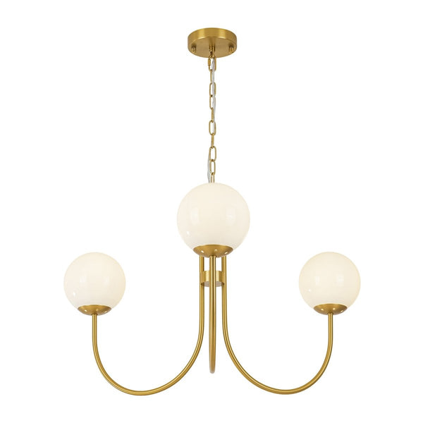 Chandelierias-3-Light Polished Opal Glass Arched Metal Arm Radial Chandelier-Chandeliers-Brass-