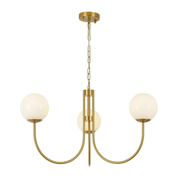 Chandelierias-3-Light Polished Opal Glass Arched Metal Arm Radial Chandelier-Chandeliers-Brass-