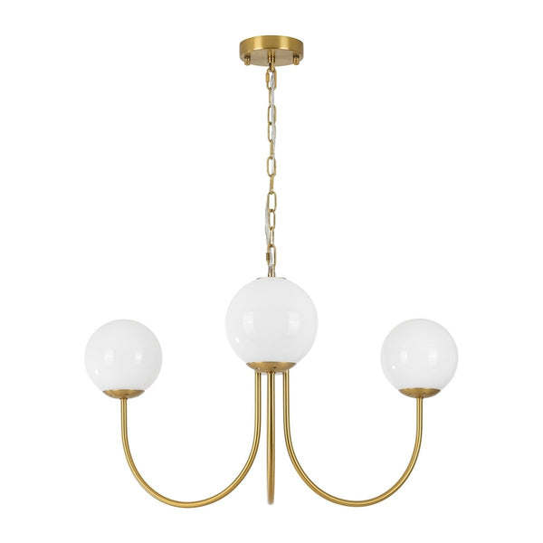 Chandelierias-3-Light Polished Opal Glass Arched Metal Arm Radial Chandelier-Chandeliers-Brass-