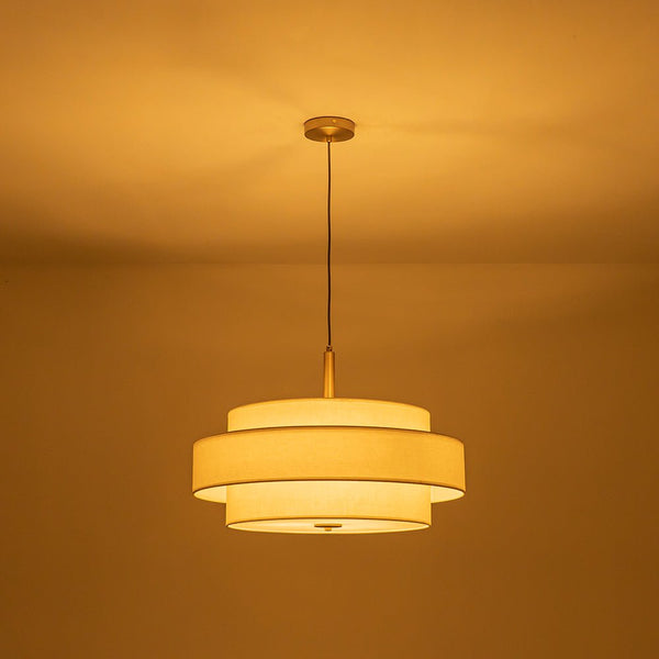 Chandelierias - 3 - Light Round Layered Drum White Linen Pendant Chandelier - Chandeliers - Black - 