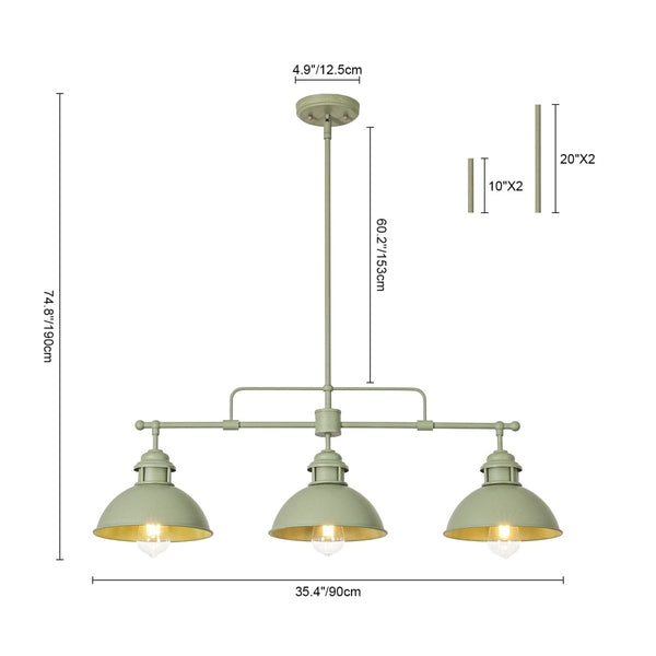 Chandelierias-3-Light Sage Green Sculptural Dome Island Pendant-Chandeliers-Green-